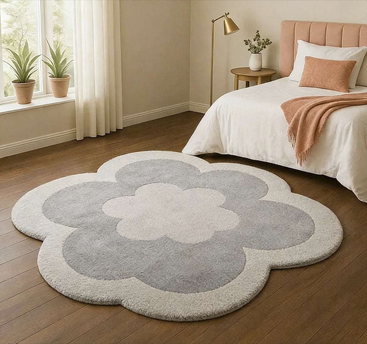 Tapete Flor Aconchego na cor Cinza-névoa