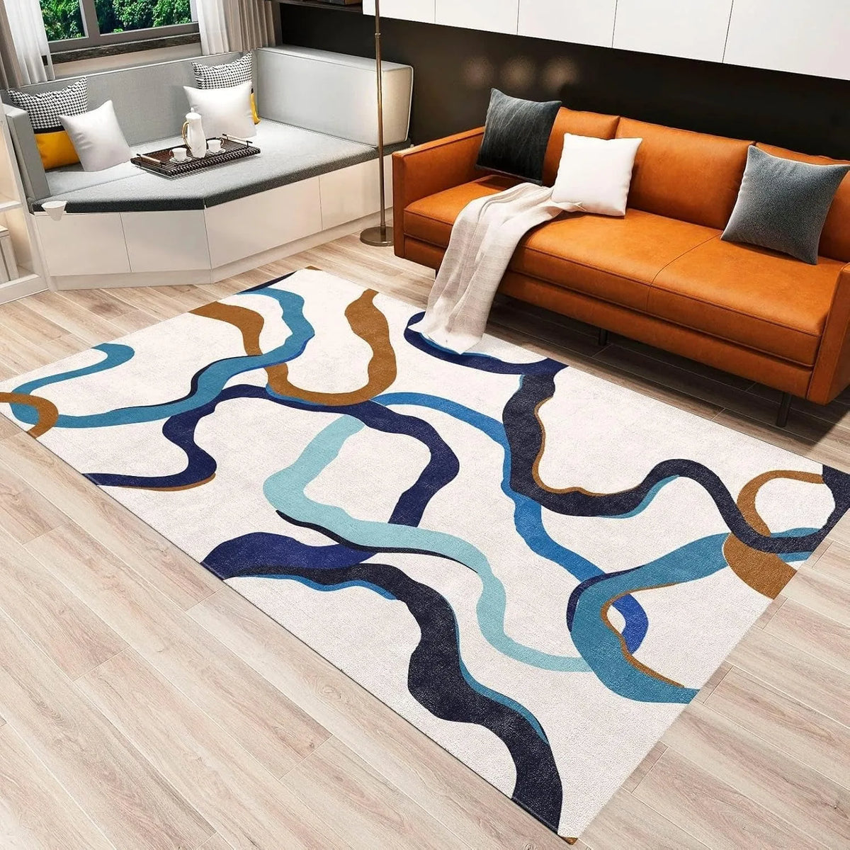 Tapete Arte Abstrata na cor Azul e Laranja
