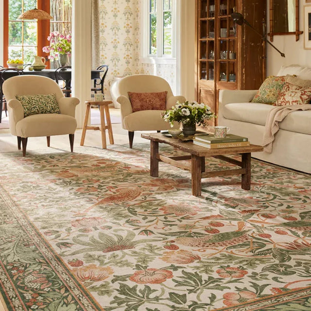 Tapete Jardim Morris na cor Creme e Rosé